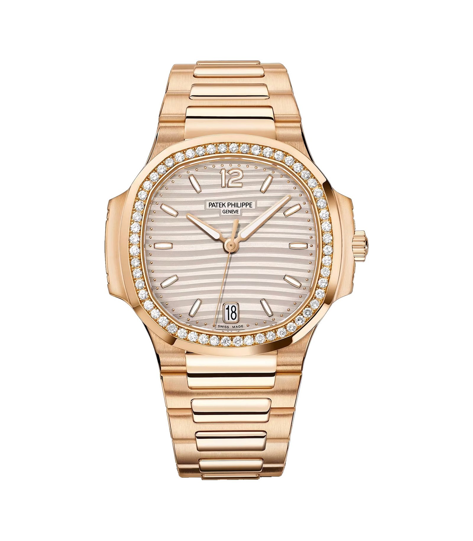 7118-11.jpg 35mm 18k Rose Gold Silver Dial Diamond Bezel - Image 1