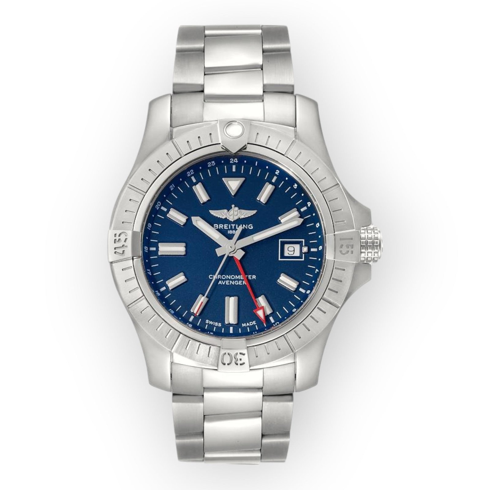 Pre-Owned-Breitling-Aeromarine-Avenger-II-GMT-A32395-Blue-Dial-Steel-Mens-Watch-JD-Watches-NY.jpg Breitling Aeromarine Avenger II GMT A32395 Blue Dial Steel Mens Watch - Image 1