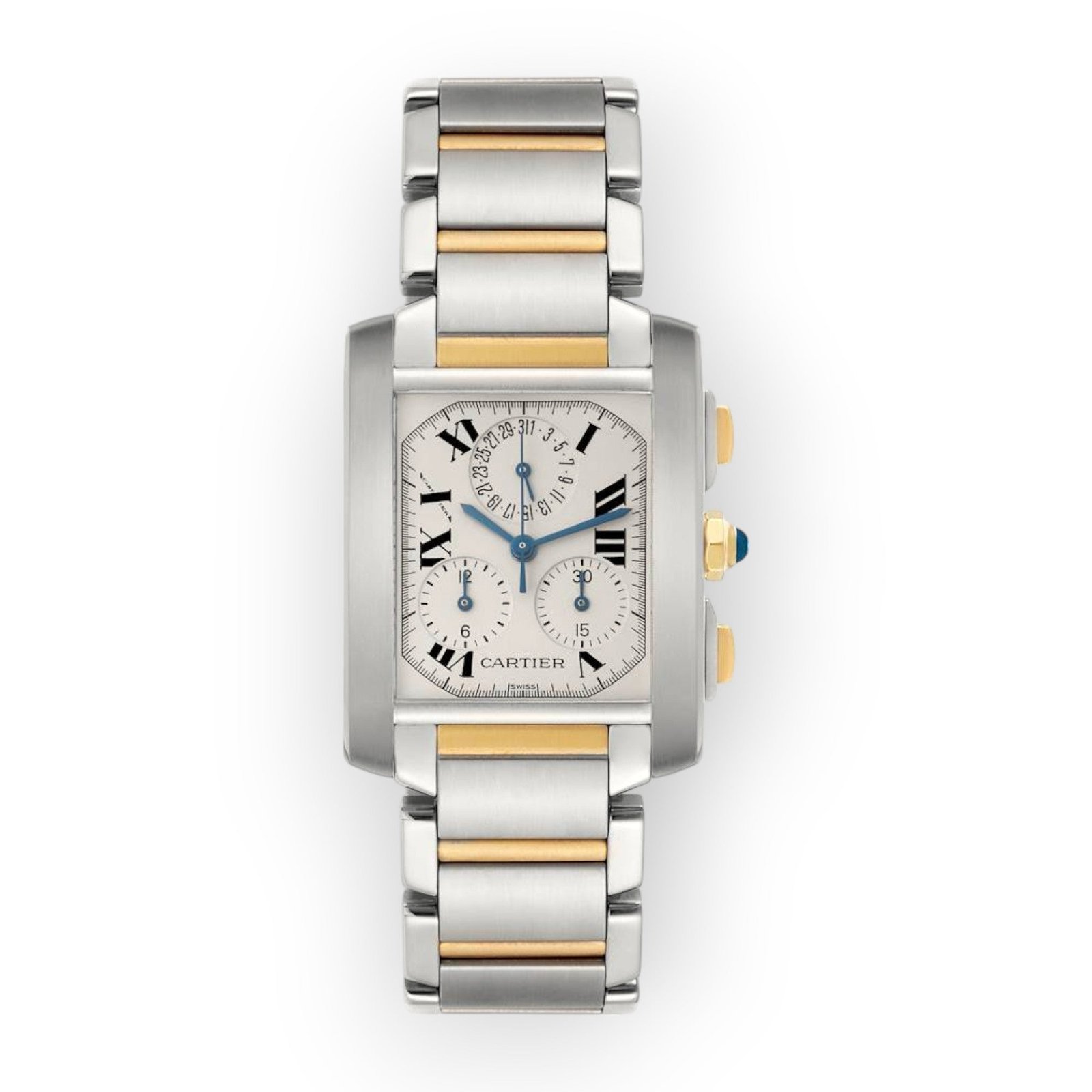 Pre-Owned-Cartier-Tank-Francaise-Chronograph-W51004Q4-28mm-White-Dial-With-Stainless-Steel-and-Yellow-Gold-Bracelet-JD-Watches-NY.jpg Cartier Tank Française Chronograph W51004Q4 28mm White Dial With Stainless Steel and Yellow Gold Bracelet - Image 1