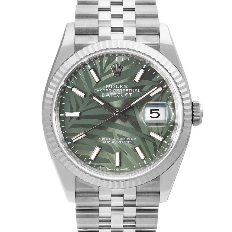 Pre-Owned-Rolex-Datejust-36-126234-Olive-Green-Palm-Motif-Dial-JD-Watches-NY.jpg Rolex Datejust 36 126234 - Olive Green Palm Motif Dial - Image 1