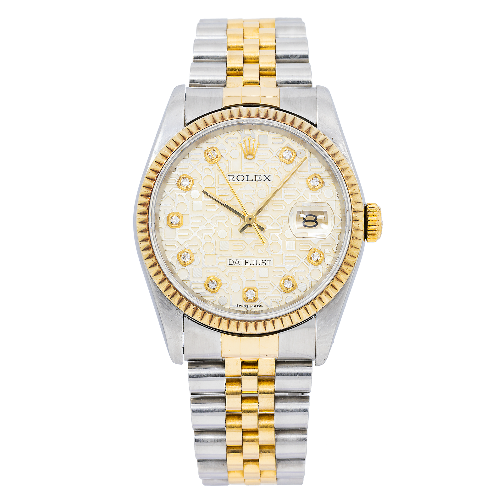 Pre-Owned-Rolex-Datejust-36MM-16233-Stainless-Steel-and-Yellow-Gold-Fluted-Bezel-Original-Jubilee-Diamond-Dial-JD-Watches-NY.png Rolex Datejust 36MM 16233 Stainless Steel and Yellow Gold Fluted Bezel Original Jubilee Diamond Dial - Image 1