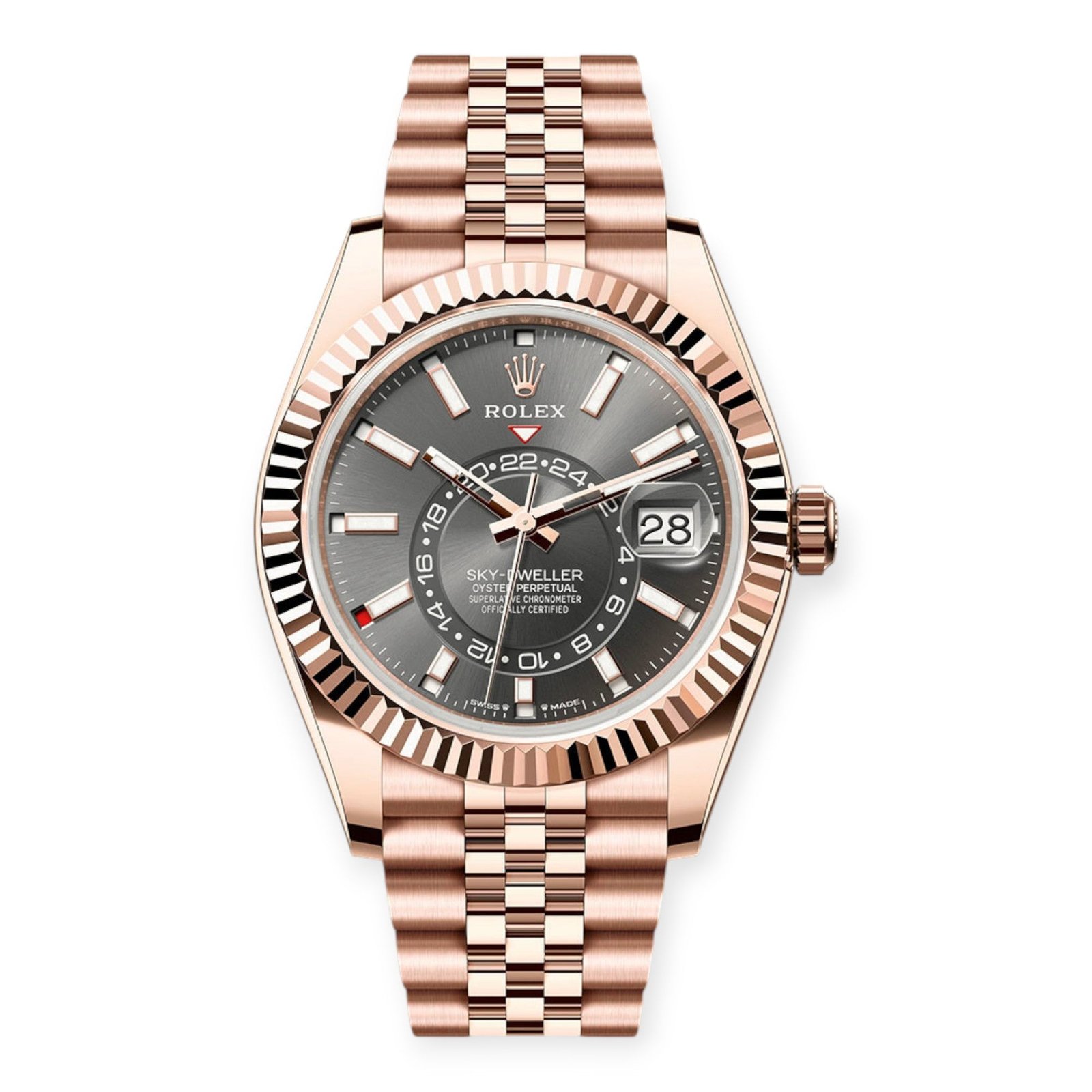 Pre-Owned-Rolex-Everose-Gold-Sky-Dweller-336935-Slate-Index-Dial-On-a-Jubilee-Bracelet-JD-Watches-NY.jpg Rolex Everose Gold Sky-Dweller 336935 Slate Index Dial On a Jubilee Bracelet - Image 1