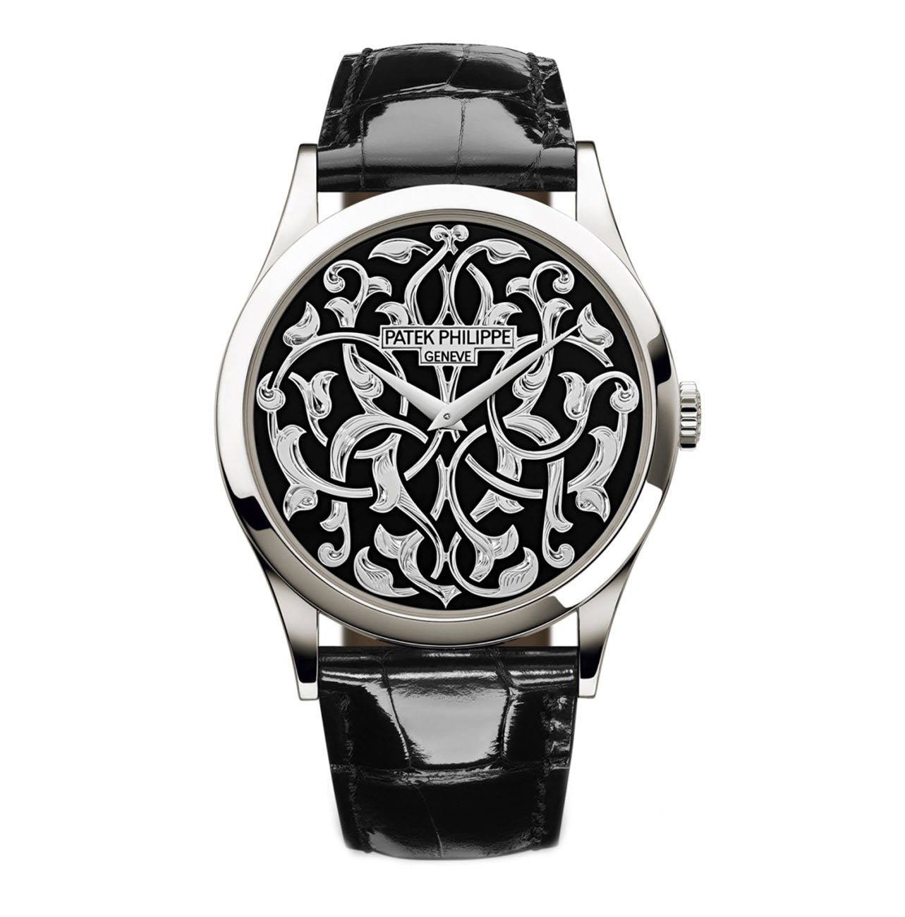 Untitled-2_69856ea9-a3bc-419f-82c5-d462281f7666.jpg 38mm Volutes And Arabesques Platinum Hand-Engraved Black Enamel Dial - Image 1
