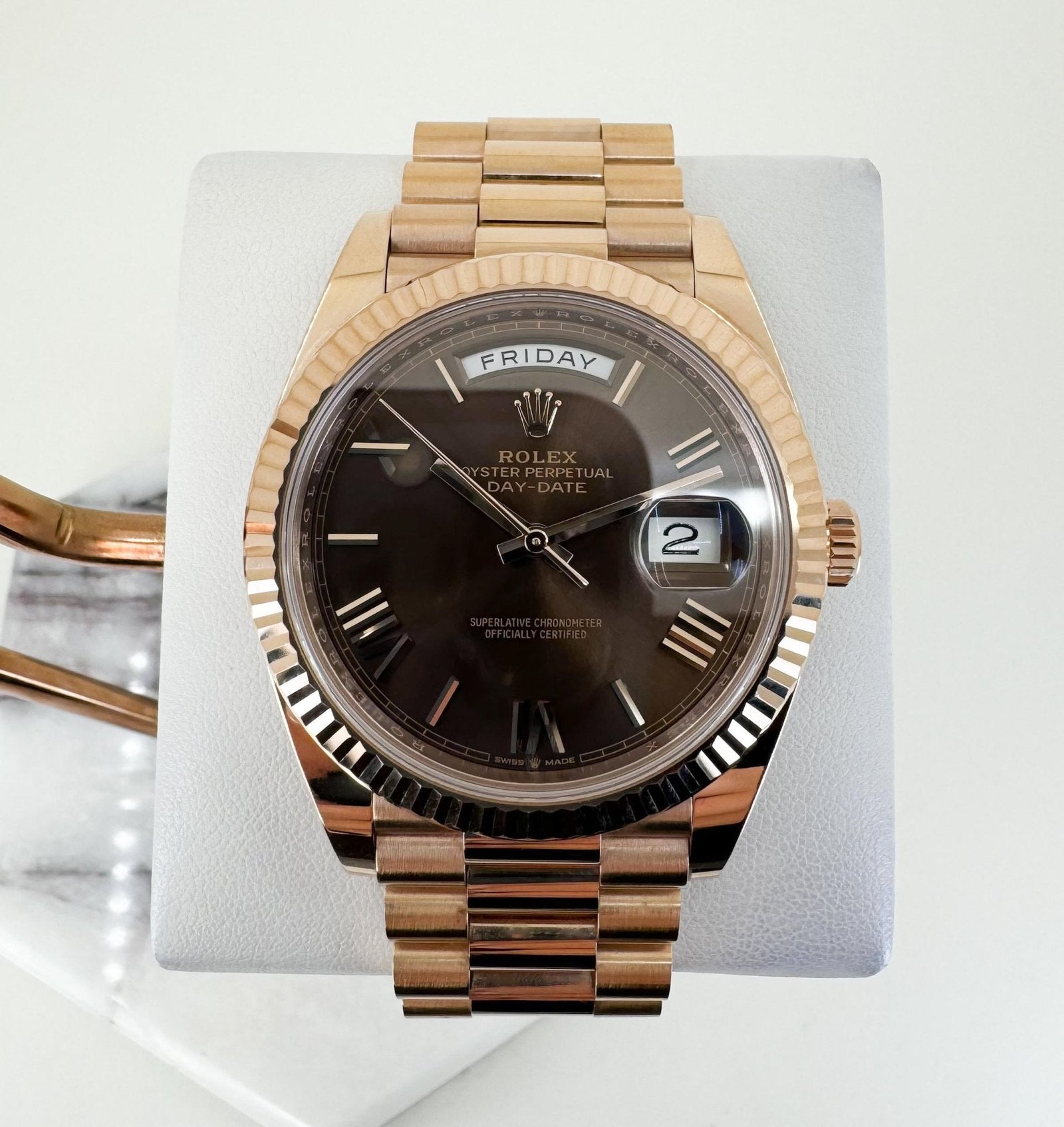 rolex-day-date-40-rose-gold-chocolate-roman-dial-fluted-bezel-president-bracelet-228235-308398.jpg Rolex Day-Date 40 Rose Gold Chocolate Roman Dial & Fluted Bezel President Bracelet 228235 - - Image 1